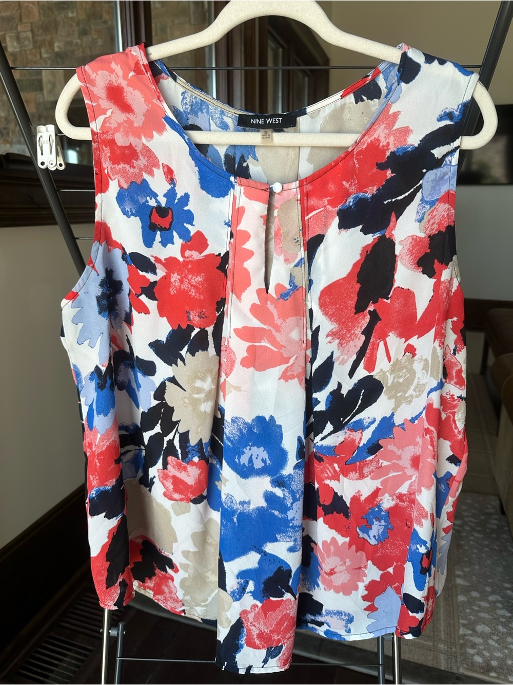 Nine West Red, Blue & Black Floral Sleeveless Camisole